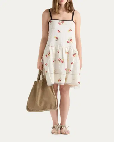 Prada Floral Embroidered Linen Mini Dress | Thumbnail 2