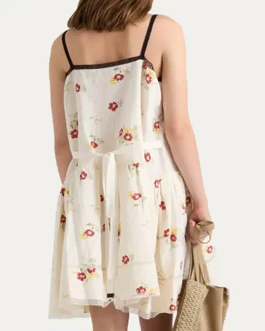 Prada Floral Embroidered Linen Mini Dress | Thumbnail 3