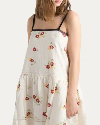Prada Floral Embroidered Linen Mini Dress | Thumbnail 4
