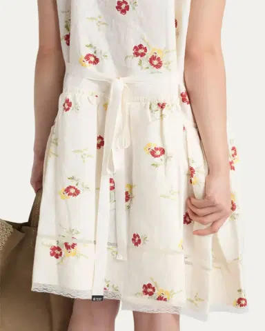 Prada Floral Embroidered Linen Mini Dress | Thumbnail 5