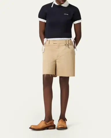Miu Miu Short-Sleeve Wool Crewneck Sweater | Thumbnail 2 Miu Miu Short-Sleeve Wool Crewneck Sweater | Thumbnail 2