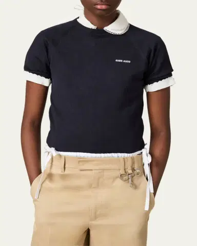 Miu Miu Short-Sleeve Wool Crewneck Sweater | Thumbnail 4 Miu Miu Short-Sleeve Wool Crewneck Sweater | Thumbnail 4