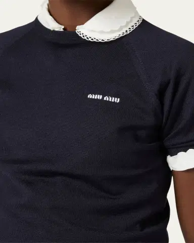 Miu Miu Short-Sleeve Wool Crewneck Sweater | Thumbnail 5 Miu Miu Short-Sleeve Wool Crewneck Sweater | Thumbnail 5