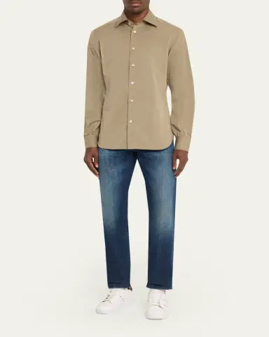 Kiton Men's Herringbone Cotton and Lyocell Sport Shirt | Thumbnail 2 Kiton Men's Herringbone Cotton and Lyocell Sport Shirt | Thumbnail 2