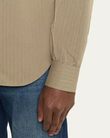 Kiton Men's Herringbone Cotton and Lyocell Sport Shirt | Thumbnail 5 Kiton Men's Herringbone Cotton and Lyocell Sport Shirt | Thumbnail 5