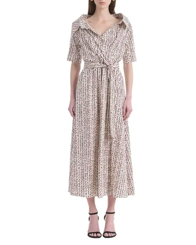 Lydia Abstract-Print Waist-Tie Midi Shirtdress