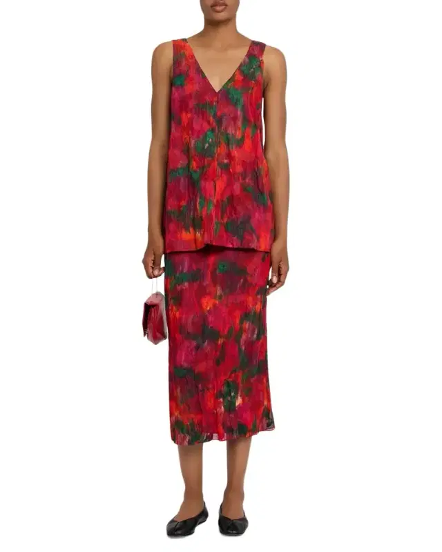 Lafayette 148 New York Abstract-Print Crinkled Cotton Midi Skirt