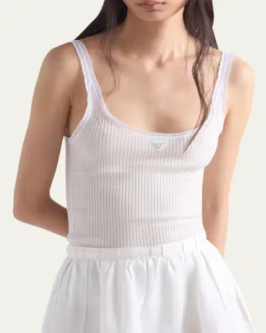 Prada Ribbed Cotton Tank Top | Thumbnail 4