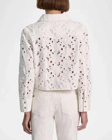 Alice + Olivia Finely Laser-Cut Denim Cropped Shirt | Thumbnail 2 Alice + Olivia Finely Laser-Cut Denim Cropped Shirt | Thumbnail 2