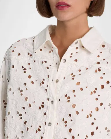 Alice + Olivia Finely Laser-Cut Denim Cropped Shirt | Thumbnail 4 Alice + Olivia Finely Laser-Cut Denim Cropped Shirt | Thumbnail 4