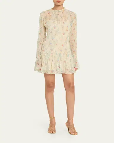 Ulla Johnson Emmeline Floral Crinkled Silk Mini Dress | Thumbnail 2