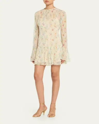 Ulla Johnson Emmeline Floral Crinkled Silk Mini Dress | Thumbnail 4