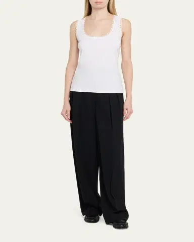 Lafayette 148 New York Crochet-Trim Cotton Rib Tank Top | Thumbnail 2 Lafayette 148 New York Crochet-Trim Cotton Rib Tank Top | Thumbnail 2