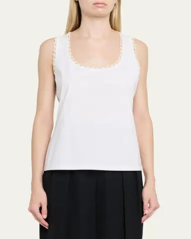 Lafayette 148 New York Crochet-Trim Cotton Rib Tank Top | Thumbnail 4 Lafayette 148 New York Crochet-Trim Cotton Rib Tank Top | Thumbnail 4