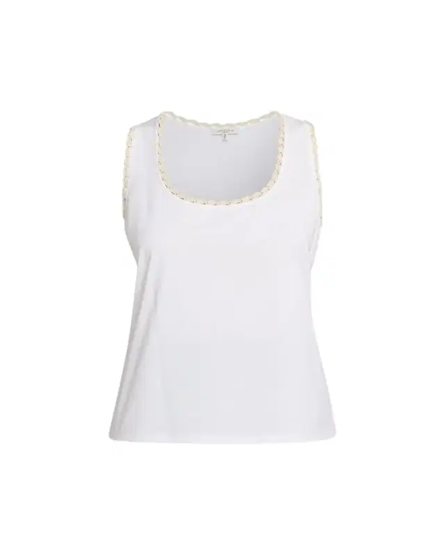 Lafayette 148 New York Crochet-Trim Cotton Rib Tank Top