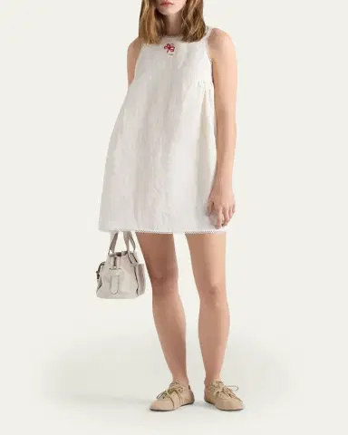 Prada Embroidered Slubbed Canvas Mini Dress | Thumbnail 2 Prada Embroidered Slubbed Canvas Mini Dress | Thumbnail 2