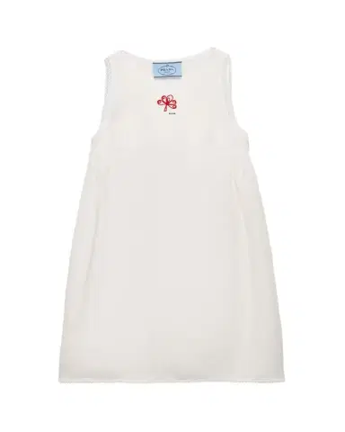 Prada Embroidered Slubbed Canvas Mini Dress | Thumbnail 1 Prada Embroidered Slubbed Canvas Mini Dress | Thumbnail 1