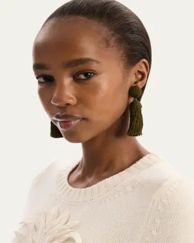 Oscar de la Renta Short Silk Rope Tassel Clip-On Earrings | Thumbnail 2