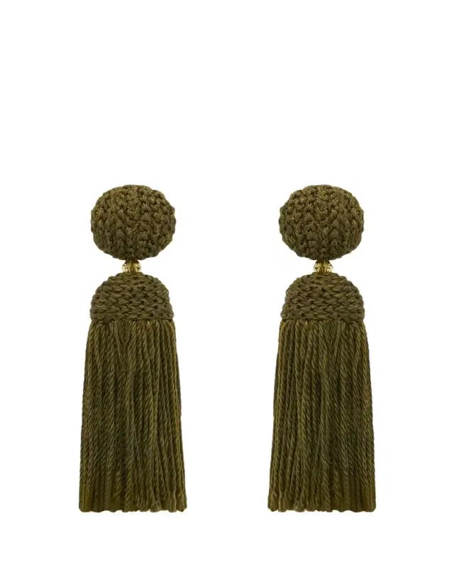 Oscar de la Renta Short Silk Rope Tassel Clip-On Earrings