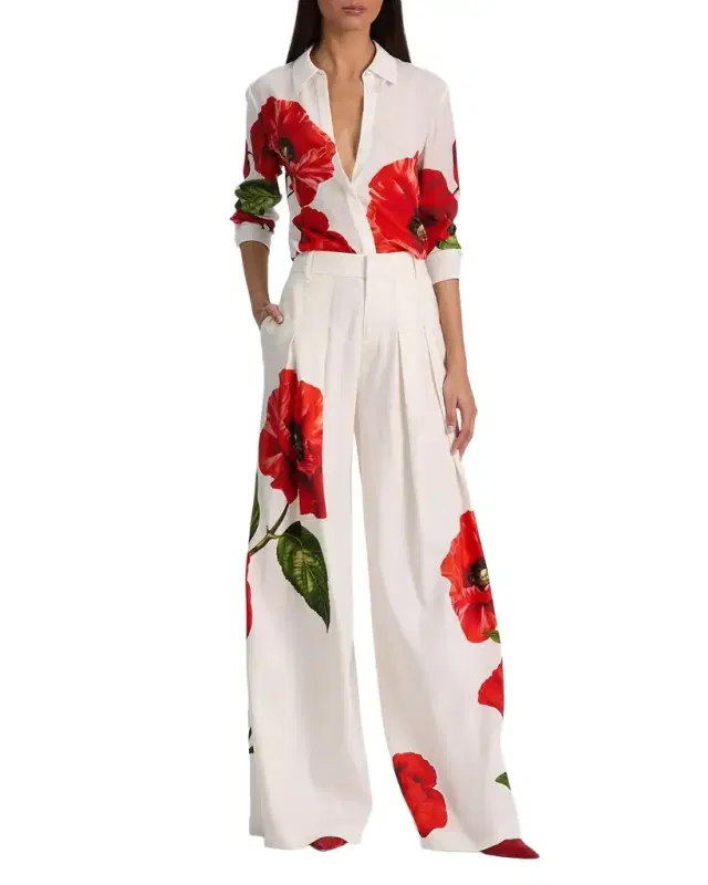 ALICE + OLIVIA Blaire High-Rise Pleated Trousers