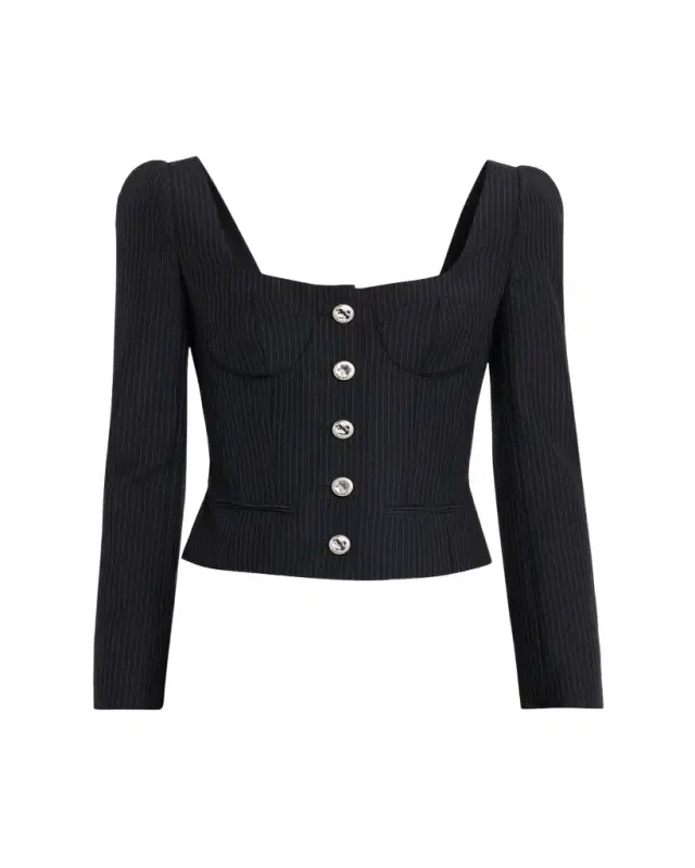 Square-Neck Pinstripe Bustier Jacket