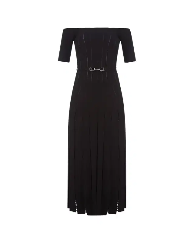 Gabriela Hearst Kurt Off-The-Shoulder Pleated Merino Dress