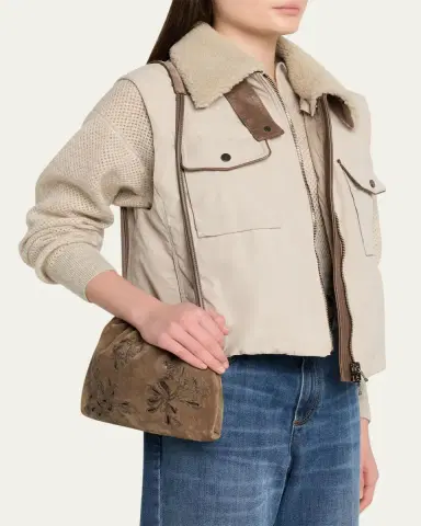 Brunello Cucinelli Mini Floral-Embroidered Suede Pouch Bag | Thumbnail 2 Brunello Cucinelli Mini Floral-Embroidered Suede Pouch Bag | Thumbnail 2