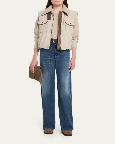 Brunello Cucinelli Mini Floral-Embroidered Suede Pouch Bag | Thumbnail 5 Brunello Cucinelli Mini Floral-Embroidered Suede Pouch Bag | Thumbnail 5