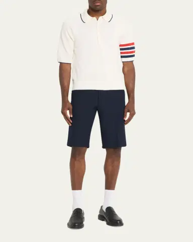 Thom Browne Men's Linen and Cotton Knit 4-Bar Sleeve Polo Shirt | Thumbnail 2 Thom Browne Men's Linen and Cotton Knit 4-Bar Sleeve Polo Shirt | Thumbnail 2