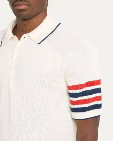 Thom Browne Men's Linen and Cotton Knit 4-Bar Sleeve Polo Shirt | Thumbnail 5 Thom Browne Men's Linen and Cotton Knit 4-Bar Sleeve Polo Shirt | Thumbnail 5