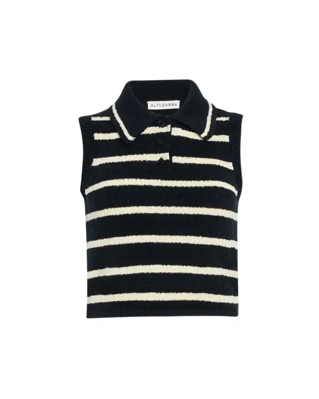 Altuzarra Elmer Striped Knit Sleeveless Polo Top