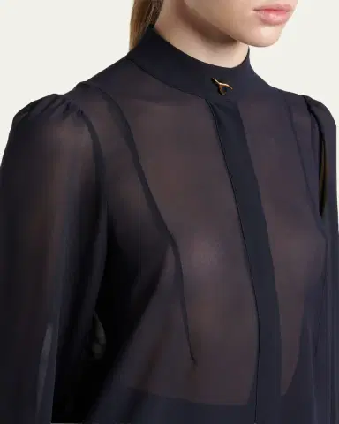 McQueen Wishbone-Button Silk Chiffon Button-Down Blouse | Thumbnail 5 McQueen Wishbone-Button Silk Chiffon Button-Down Blouse | Thumbnail 5