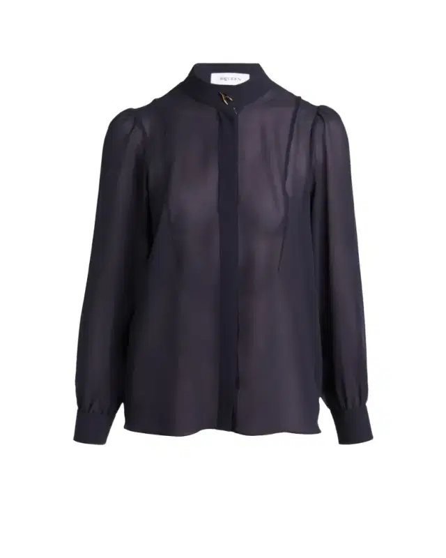 Wishbone-Button Silk Chiffon Button-Down Blouse