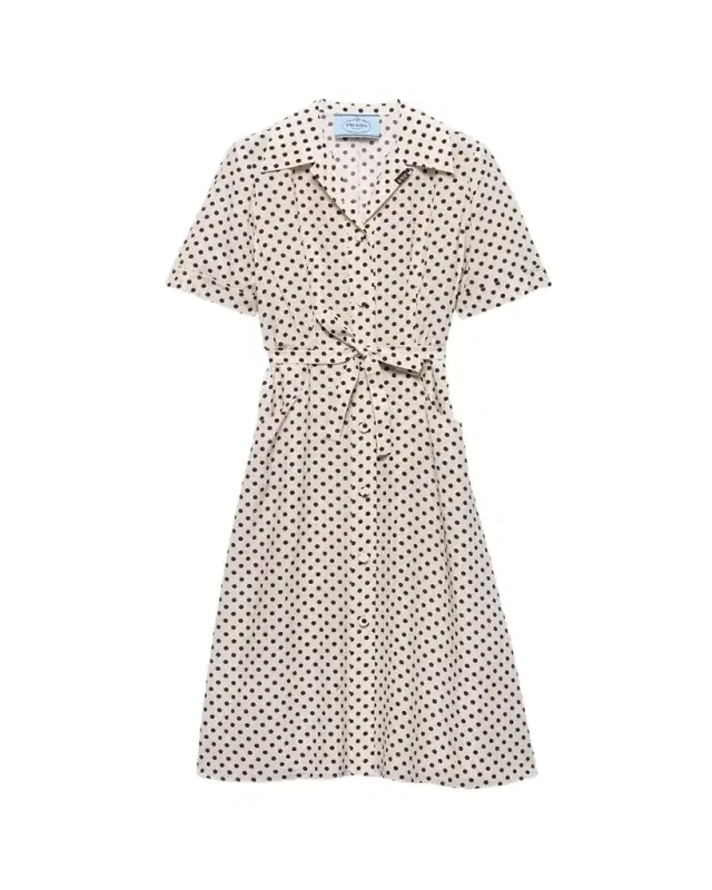 Polka-Dot Print Marocain Shirtdress