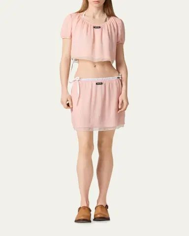 Miu Miu Layered Crinkle Silk Chiffon Mini Skirt | Thumbnail 2