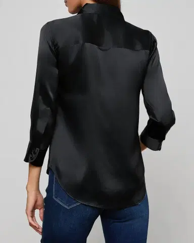 L'Agence Dani Silk Satin 3/4-Sleeve Button-Down Blouse | Thumbnail 2 L'Agence Dani Silk Satin 3/4-Sleeve Button-Down Blouse | Thumbnail 2