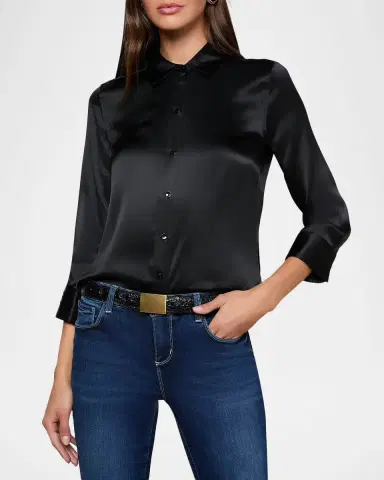 L'Agence Dani Silk Satin 3/4-Sleeve Button-Down Blouse | Thumbnail 3 L'Agence Dani Silk Satin 3/4-Sleeve Button-Down Blouse | Thumbnail 3