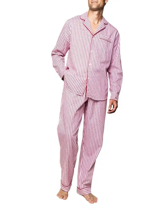 Men 's Ticking-Stripe Pajama Set, Red