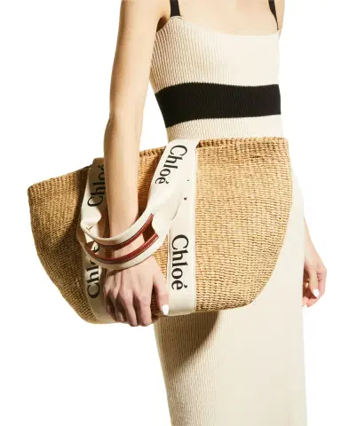 Chloé Woody Large Mifuko Basket Bag in Fair Trade Paper Embellished with Linen | Thumbnail 2 Chloé Woody Large Mifuko Basket Bag in Fair Trade Paper Embellished with Linen | Thumbnail 2