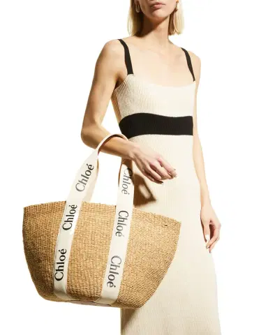 Chloé Woody Large Mifuko Basket Bag in Fair Trade Paper Embellished with Linen | Thumbnail 6 Chloé Woody Large Mifuko Basket Bag in Fair Trade Paper Embellished with Linen | Thumbnail 6
