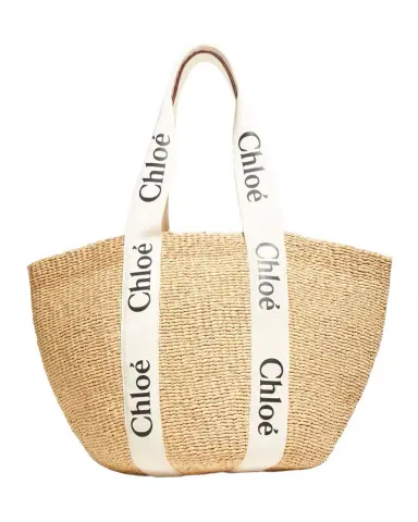 Chloé Woody Large Mifuko Basket Bag in Fair Trade Paper Embellished with Linen | Thumbnail 1 Chloé Woody Large Mifuko Basket Bag in Fair Trade Paper Embellished with Linen | Thumbnail 1