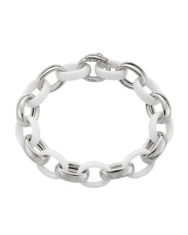 Sterling Silver Marilyn XL Ultra Bracelet with Alternating Ceramic Links, 8"L