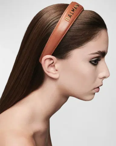 Balmain Hair Riviera Large Cognac Headband with Logo | Thumbnail 3