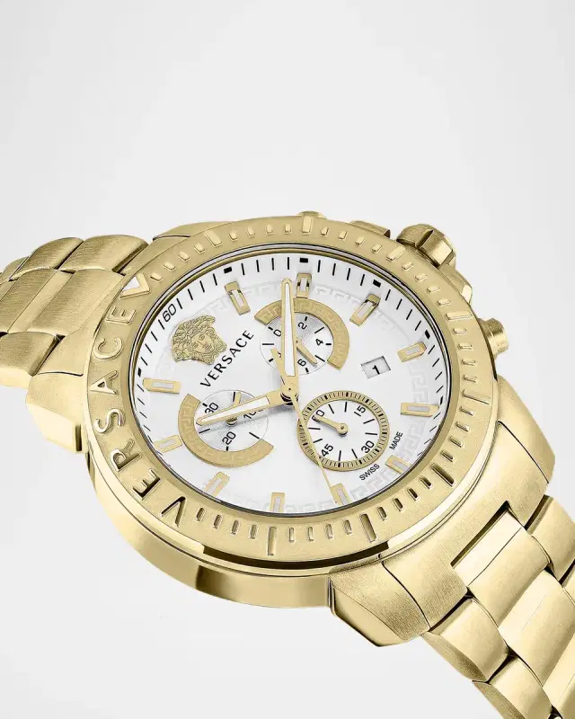 Versace Men 's New Chrono IP Yellow Gold Bracelet Watch, 45mm