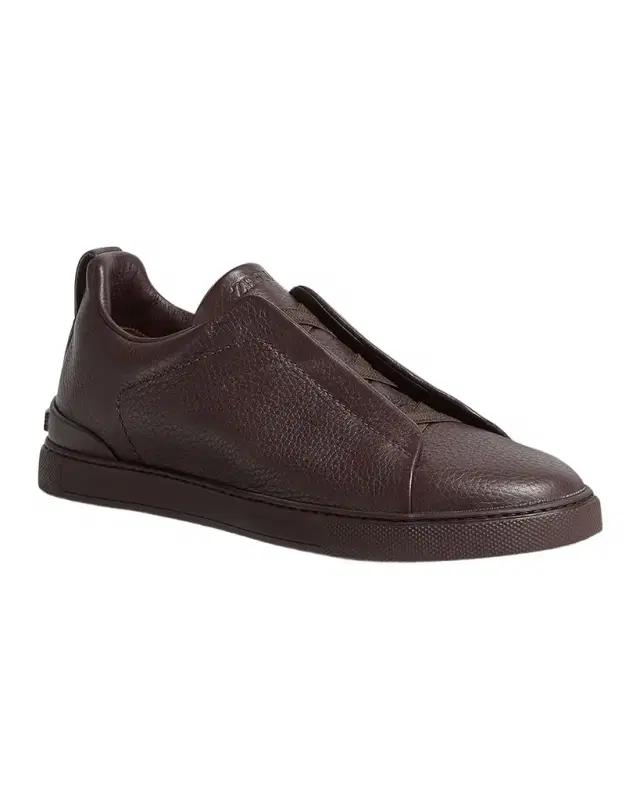 ZEGNA Men 's Triple Stitch Deerskin Leather Sneakers