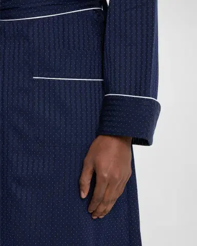 Derek Rose Men's Dotted Royal Robe w/ Piping | Thumbnail 3