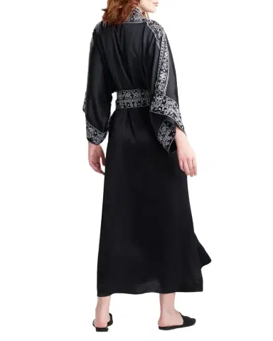 Josie Natori Ysobel Floral-Embroidered Silk Robe | Thumbnail 1