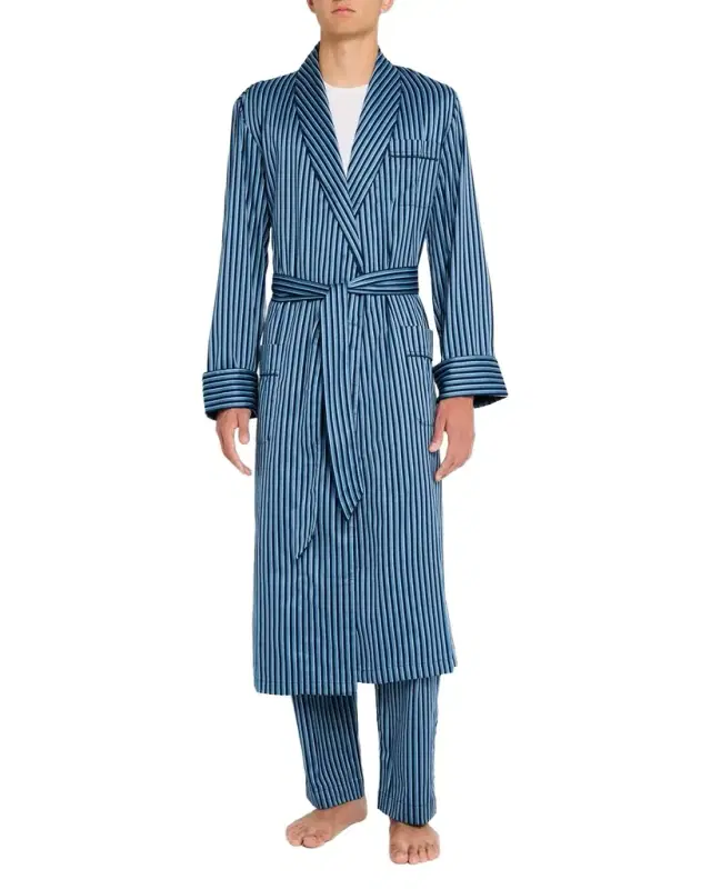 Derek Rose Men's Wellington Stripe Cotton Shawl-Collar Robe
