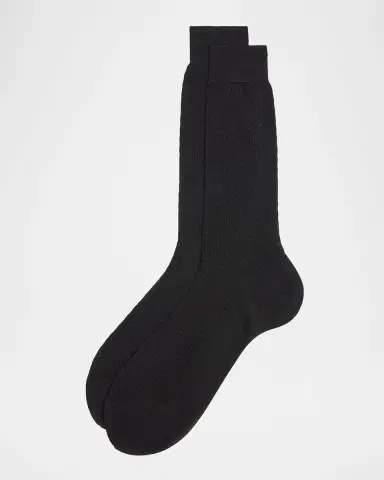 Brioni Men 's Trama Stitch Cotton Crew Socks | Thumbnail 3