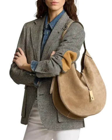 Polo Ralph Lauren Polo ID Large Suede Shoulder Bag | Thumbnail 1 Polo Ralph Lauren Polo ID Large Suede Shoulder Bag | Thumbnail 1